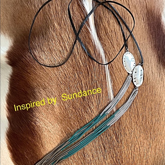 Boho Rope Necklace. Western Style Long Tassels Necklace Tie Leather Necklace. - Picture 9 of 11